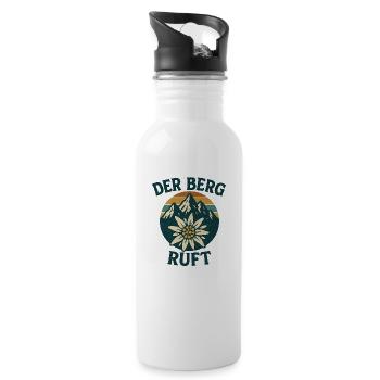 Der Berg ruft - Trinkflasche mit integriertem Trinkhalm - Weiß - Rechts