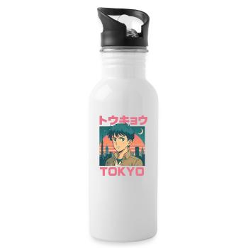Tokyo Boy – Manga-Stil - Trinkflasche mit integriertem Trinkhalm - Weiß - Rechts