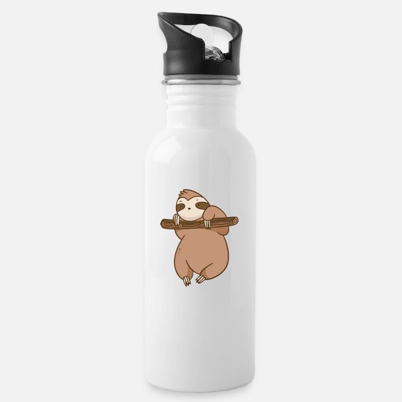 Funny sloth that makes chin-ups - Water bottle with straw - white