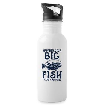 Angler Fishing Gift Idea Happiness Is A Big Fish - Water bottle with straw - white - Right