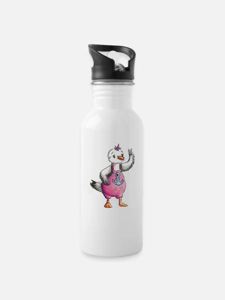 Möwe Peace - Trinkflasche mit integriertem Trinkhalm - Weiß
