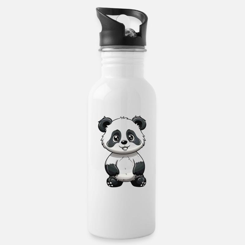 Panda Tier - Trinkflasche mit integriertem Trinkhalm - Weiß