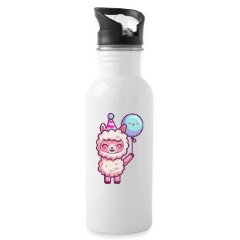 Alpaca Llama Birthday Comic - Water bottle with straw - white - Right