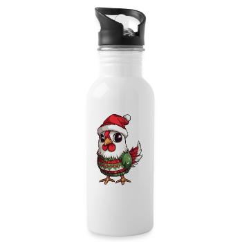 Hahn Weihnachten Comic - Trinkflasche mit integriertem Trinkhalm - Weiß - Rechts
