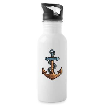 Anker Symbol Hafen - Trinkflasche mit integriertem Trinkhalm - Weiß - Rechts