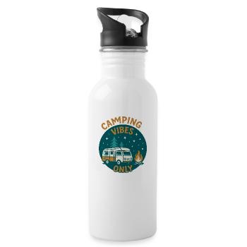 Camping Vibes Only - Freizeit Design - Trinkflasche mit integriertem Trinkhalm - Weiß - Rechts