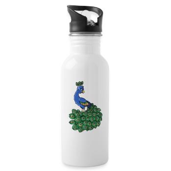 Joli paon oiseau bleu animal cartoon - Gourde avec paille intégrée - blanc - Droite