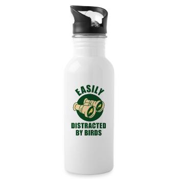 Leicht von Vögeln abgelenkt - Trinkflasche mit integriertem Trinkhalm - Weiß - Rechts