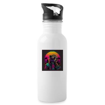 Meerkats with neon colors, synthwave / 80s - Water bottle with straw - white - Right