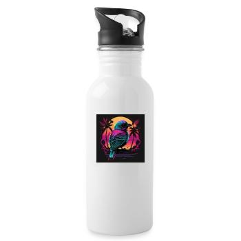 Bird with neon colors, synthwave / 80s - Water bottle with straw - white - Right