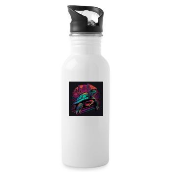 Schildkröte in Neonfarben 80er Synthwave Style - Trinkflasche mit integriertem Trinkhalm - Weiß - Rechts