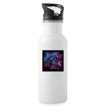 Zebra mit Neonfarben, Synthwave / 80er Jahre - Trinkflasche mit integriertem Trinkhalm - Weiß - Rechts