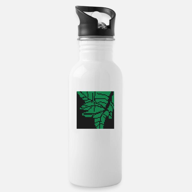 Blatt pixel Art - Trinkflasche mit integriertem Trinkhalm - Weiß