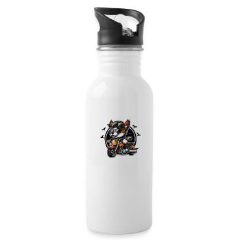 Sweet dog on a motorbike - Water bottle with straw - white - Right