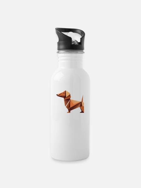 Dackel - Trinkflasche mit integriertem Trinkhalm - Weiß