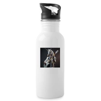 funny unicorn with electric guitar - Water bottle with straw - white - Right
