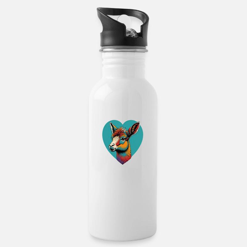 Lama Heart - Trinkflasche mit integriertem Trinkhalm - Weiß