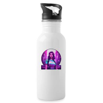 Cyberpunk Artwork - Trinkflasche mit integriertem Trinkhalm - Weiß - Rechts