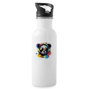 Cute Baby Panda Bear with Headset Gift Bear - Water bottle with straw - white - Right