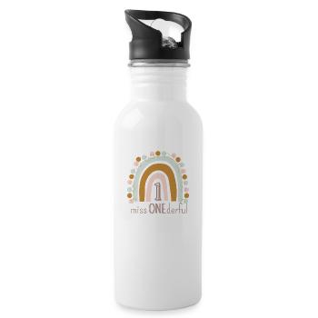 Miss ONEderful 1 Geburtstag Regenbogen - Trinkflasche mit integriertem Trinkhalm - Weiß - Rechts