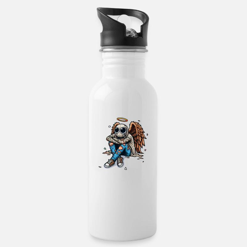 Sad Angel - Trinkflasche mit integriertem Trinkhalm - Weiß