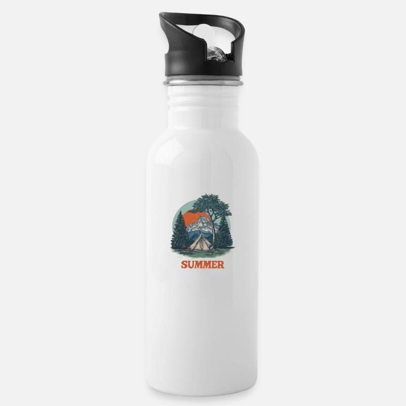 Summer Camp - Trinkflasche mit integriertem Trinkhalm - Weiß