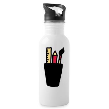 Stift - Pinsel - Lineal - Trinkflasche mit integriertem Trinkhalm - Weiß - Rechts