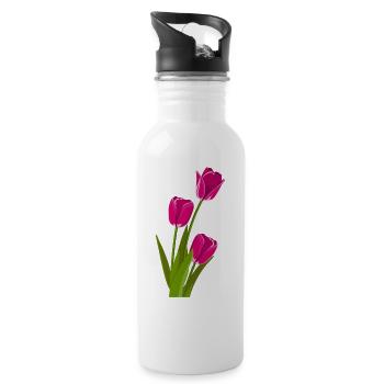 Tulpe Geschenk Geschenkidee - Trinkflasche mit integriertem Trinkhalm - Weiß - Rechts