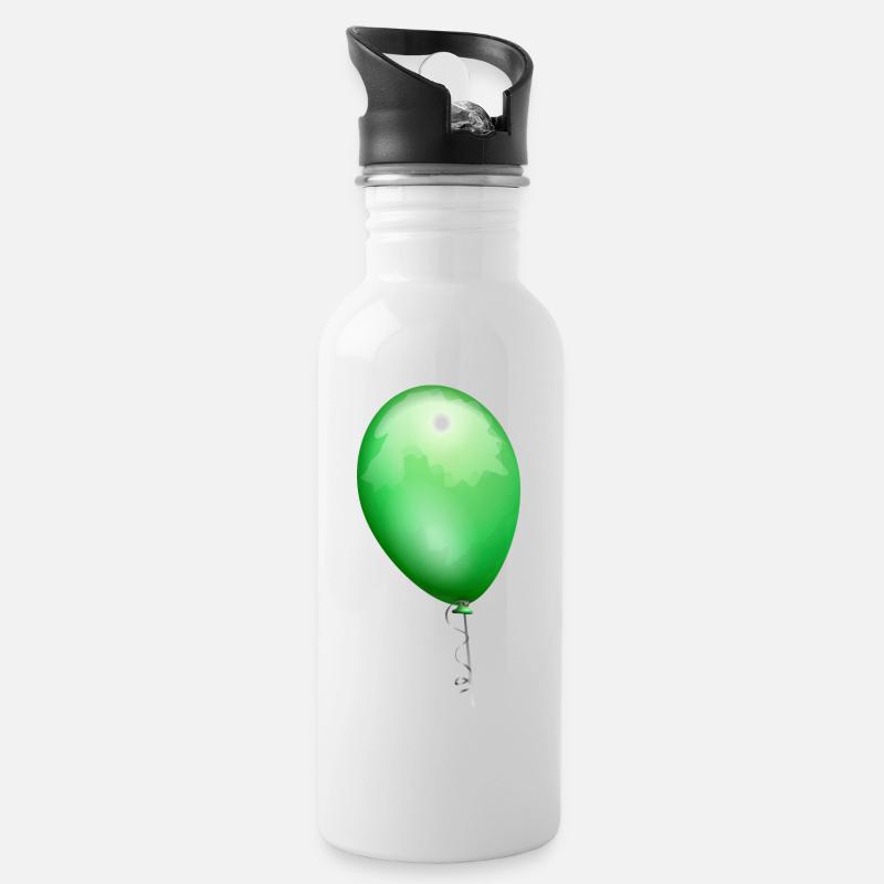 Ballon grün - Trinkflasche mit integriertem Trinkhalm - Weiß