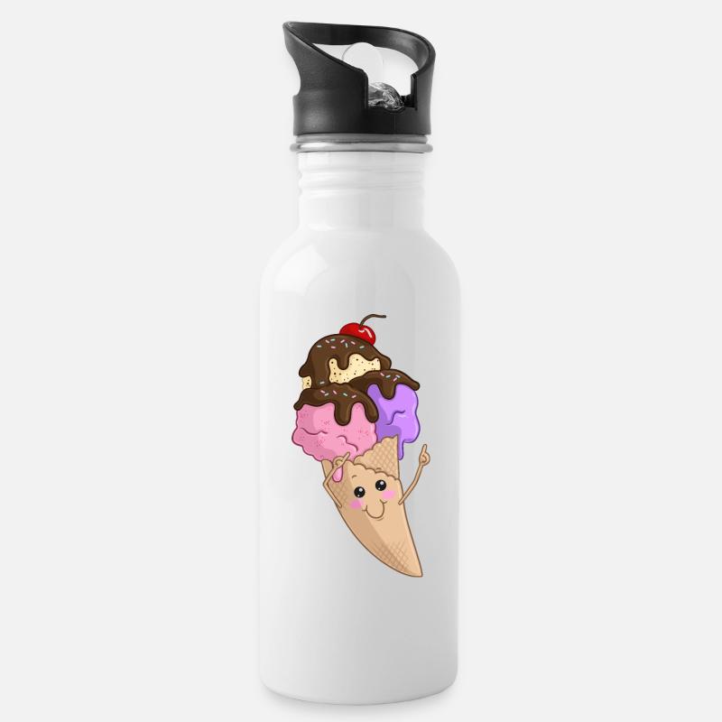 Eis in der Waffel - Trinkflasche mit integriertem Trinkhalm - Weiß