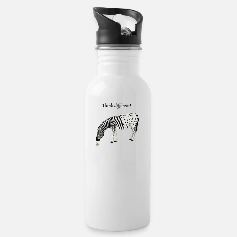 Zebra Think different Stars and Stripes Geschenk - Trinkflasche mit integriertem Trinkhalm - Weiß
