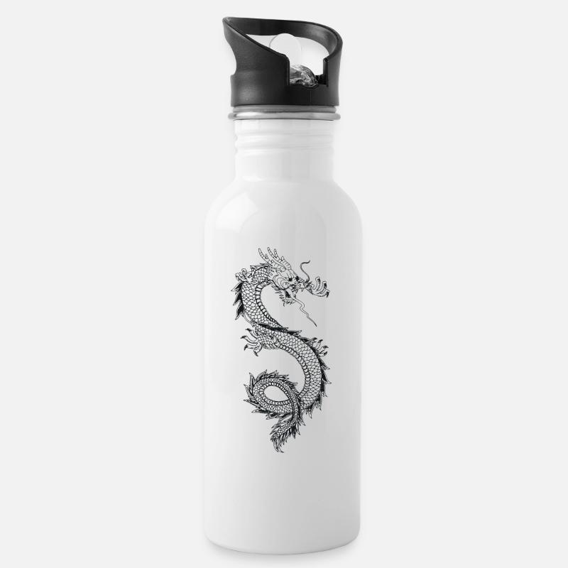 Dragon chinois - Gourde avec paille intégrée - blanc
