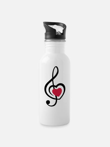 musique coeur rouge - Gourde avec paille intégrée - blanc