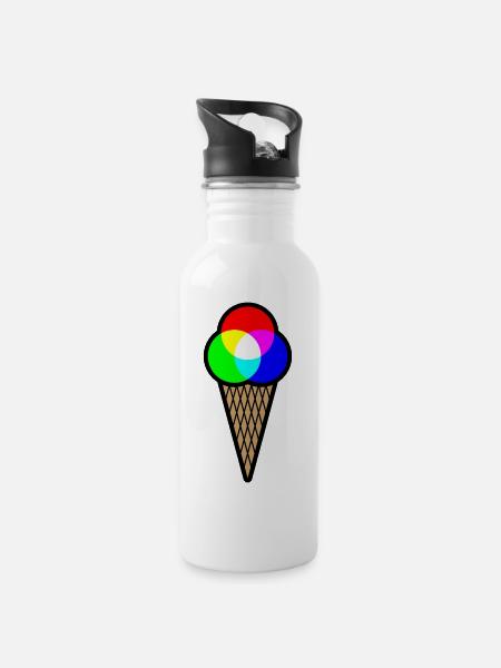 RGB Eis (Rot-Grün-Blau Eiscreme) - Trinkflasche mit integriertem Trinkhalm - Weiß