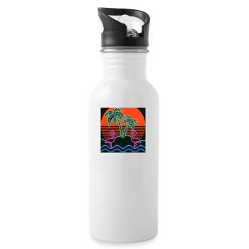 Neon Flamingo Island - Trinkflasche mit integriertem Trinkhalm - Weiß - Rechts