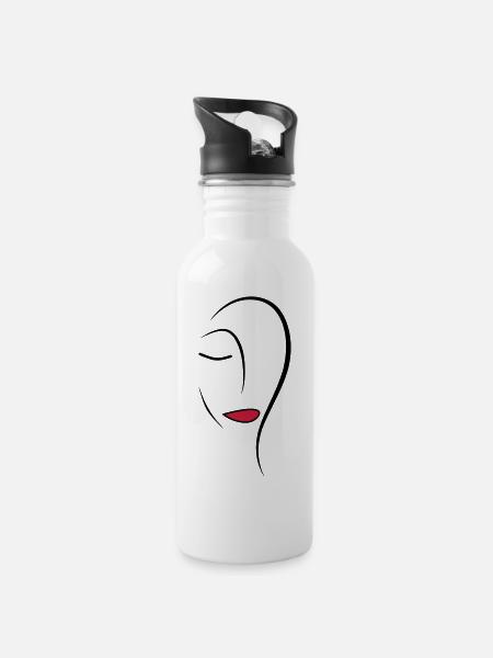 Line Art Face - Water bottle with straw - white