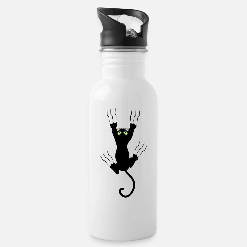 BAD BLACK CAT - Trinkflasche mit integriertem Trinkhalm - Weiß