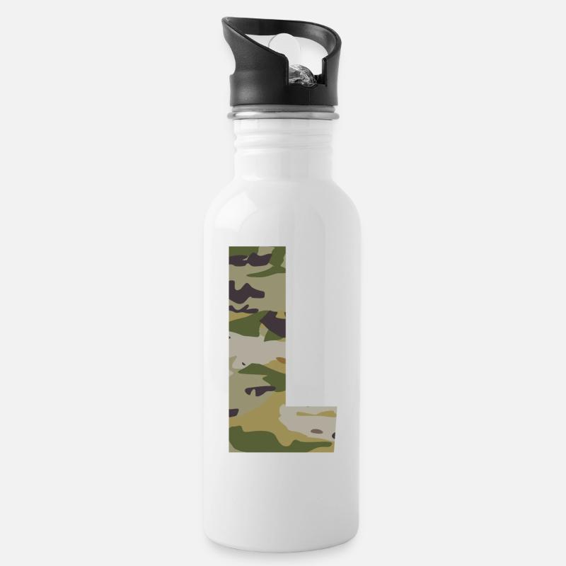 Camouflage letter L - Water bottle with straw - white