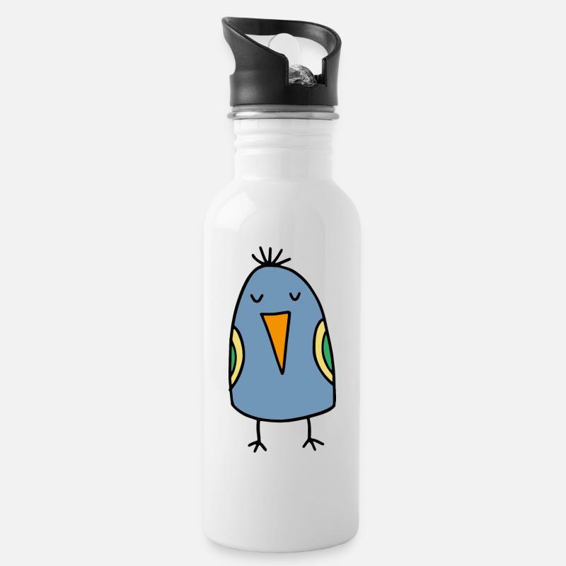 Lustiger Vogel - Trinkflasche mit integriertem Trinkhalm - Weiß