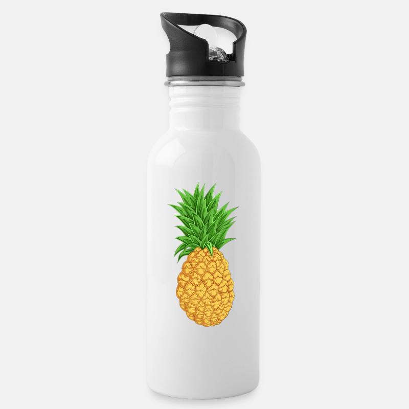 Ananas - Trinkflasche mit integriertem Trinkhalm - Weiß