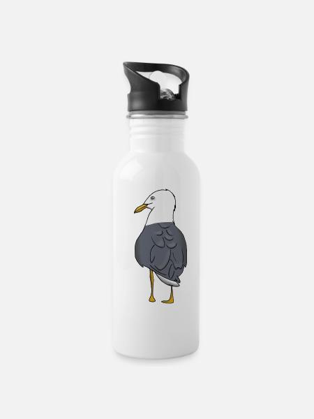 Möwe - Trinkflasche mit integriertem Trinkhalm - Weiß