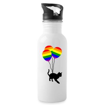 Pride Katze - Aufgeschlossene Katzenliebhaber - Trinkflasche mit integriertem Trinkhalm - Weiß - Rechts