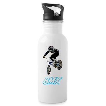 bmx race racing mountain bike motocross - Water bottle with straw - white - Right