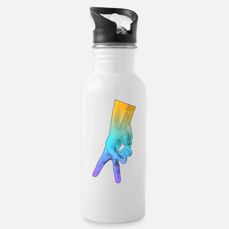 Koreanisch Symbol Hand K-pop - Trinkflasche mit integriertem Trinkhalm - Weiß