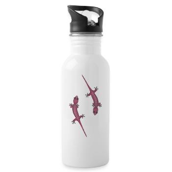 lustige Geckos - Trinkflasche mit integriertem Trinkhalm - Weiß - Rechts