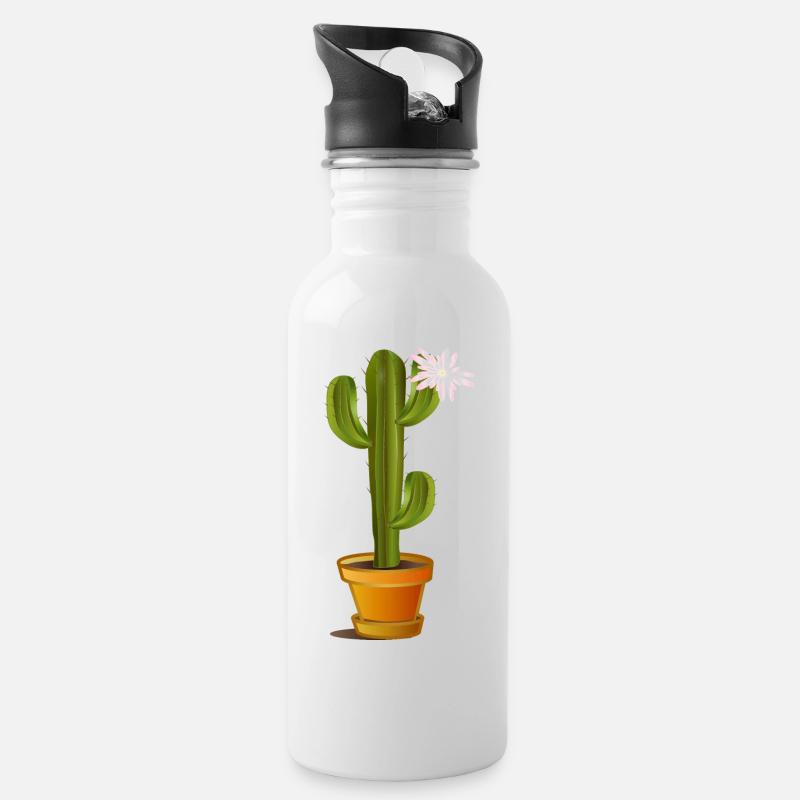 zauberhafter Kaktus im Blumentopf mit Blüte - Trinkflasche mit integriertem Trinkhalm - Weiß