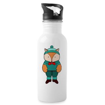 Cute green fox - Water bottle with straw - white - Right
