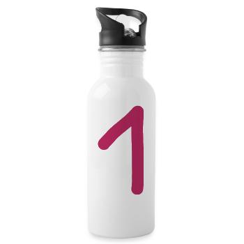 1 Number One Number Pink Red Birthday - Water bottle with straw - white - Right