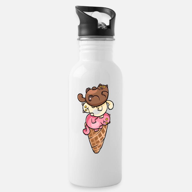 Cats and icecream - Water bottle with straw - white