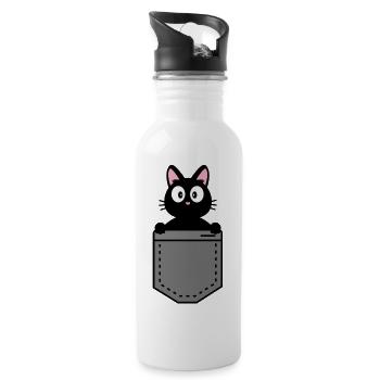 Katze im Gepäck - Trinkflasche mit integriertem Trinkhalm - Weiß - Rechts